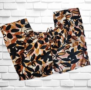 Tullea Linen Blend Wide Leg Pants Size M Floral Botanical Print Earthy Boho